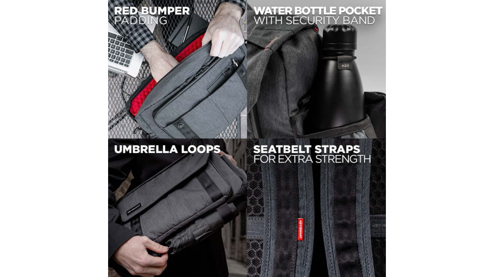 KeySmart Urban Union Hybrid Messenger Bag, Black, KS359-SLT