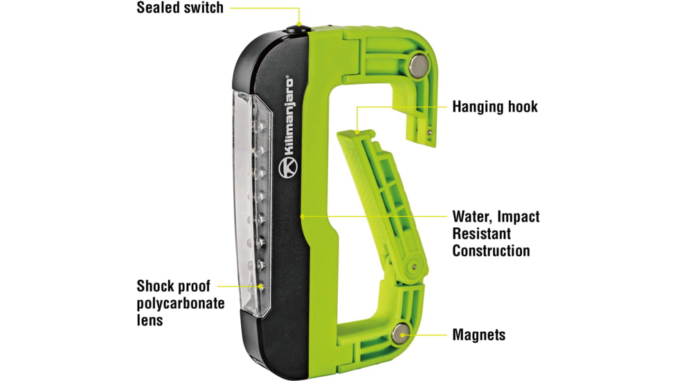 Kilimanjaro Gear LED Carabiner Light, Green, 120 Lumens, 3 AAA Included KJ910076