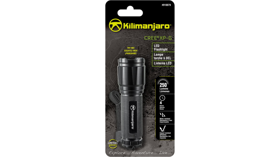 Kilimanjaro Gear LED Tactical Flashlight, Black, 250 Lumens, 3 AAA Included KJ910079, EDEMO1