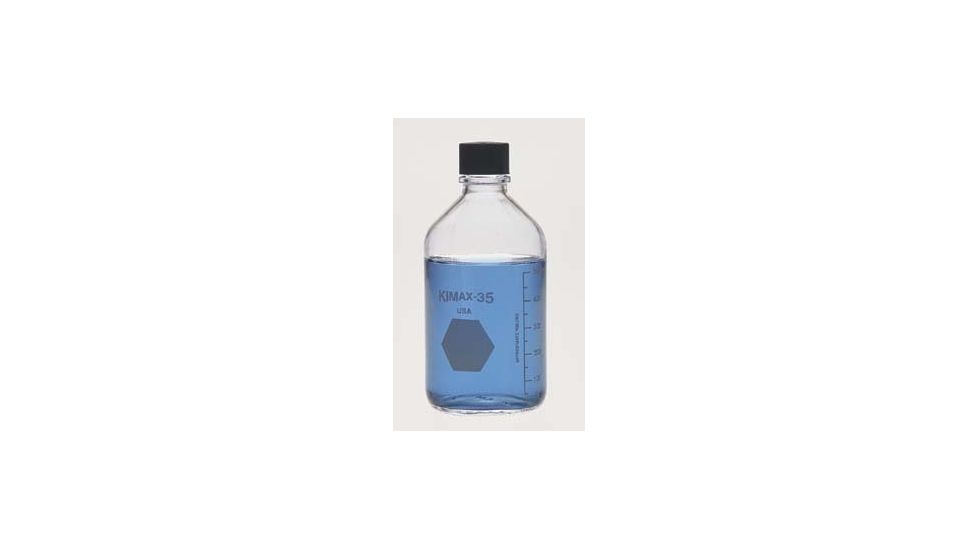 Kimble/Kontes KIMAX Media/Storage Bottles, KG-35 Borosilicate Glass, Graduated, Kimble Chase 61111T 1000 Black Phenolic PTFE-Faced 14-B White Rubber-Lined Closure