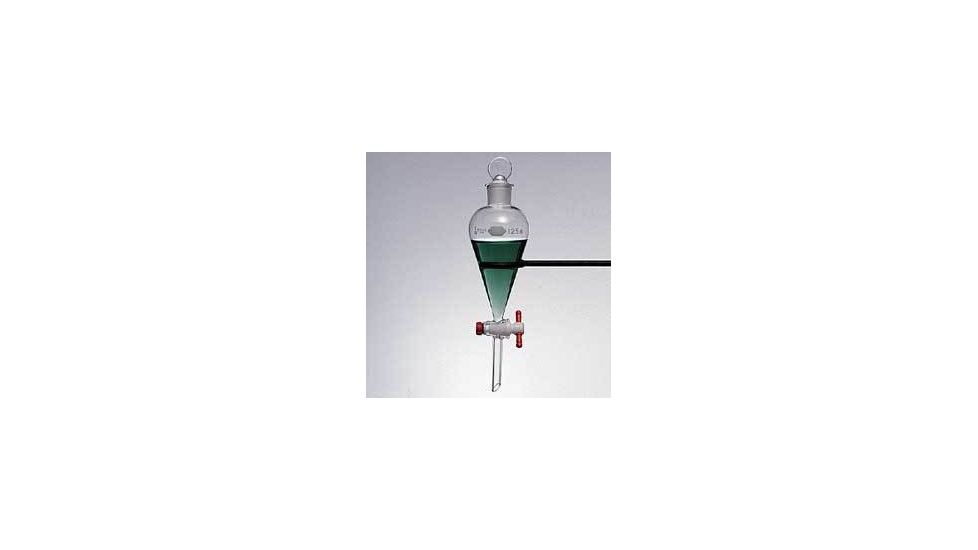 Kimble/Kontes KIMAX Separatory Funnels, Squibb, Pear-Shaped, Kimble Chase 29048F 125 With [ST] Ground Glass Stopper And Ptfe Stopcock