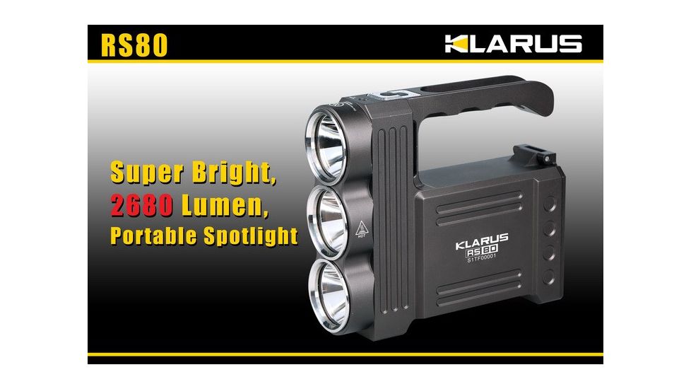Klarus RS80 LED Spotlight with 3 x CREE XM-L U2 LEDs - 2680 Lumens - Uses, Black RS80