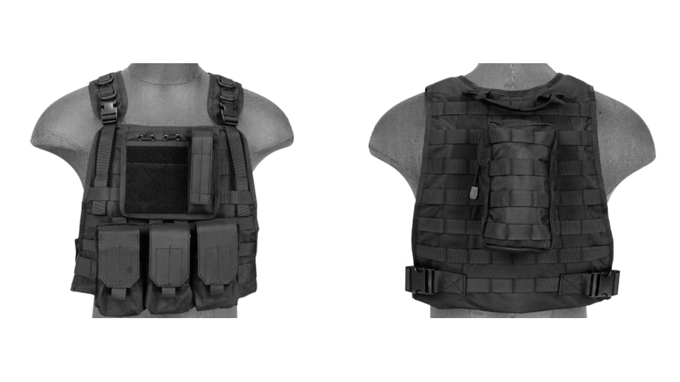 Lancer Tactical 1000D Nylon MOLLE Plate Carrier Vest, Black, CA-301BN