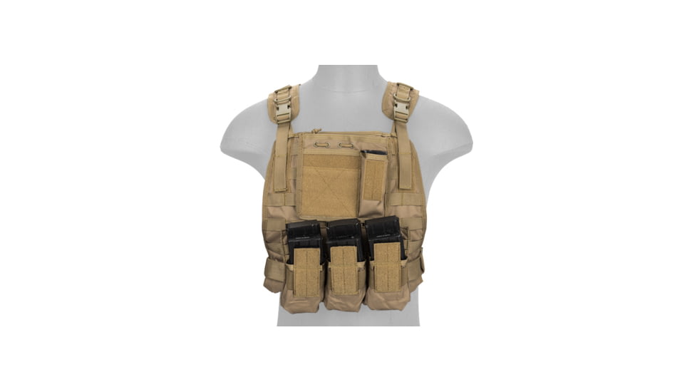 Lancer Tactical 1000D Nylon MOLLE Plate Carrier Vest, Tan, CA-301TN