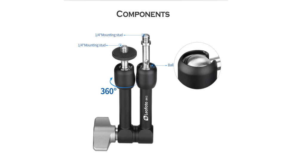 Leofoto AM-3 Versa Magic Arm Multi-Purpose Accessory w/1/4th Mounting Screws, Black, AM-3