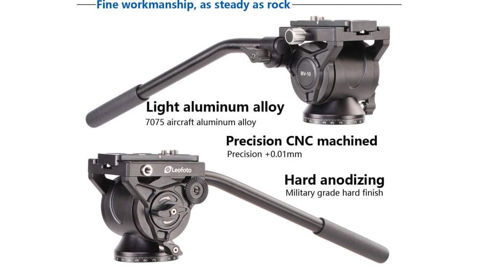 Leofoto BV-10 Fluid Head for Optics up to 11 lb w/Handle, Arca Compatible, Black, BV-10
