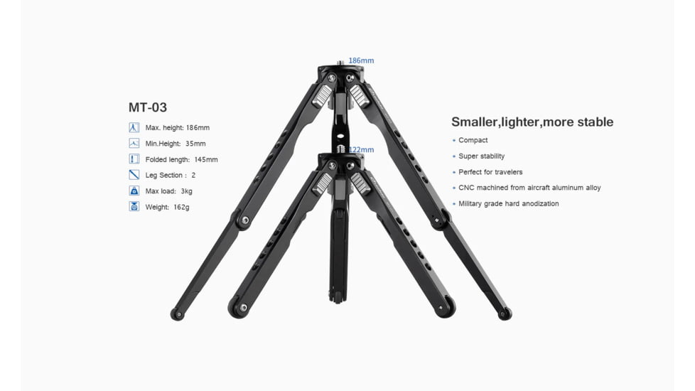 Leofoto MT-03/LH-25 Mini Tripod w/ Mini Ball Head Kit and Bag, Black, MT-03+LH-25