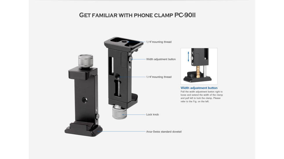 Leofoto PC-90II Adjustable Smartphone Clamp - Arca Base, Black, PC-90II