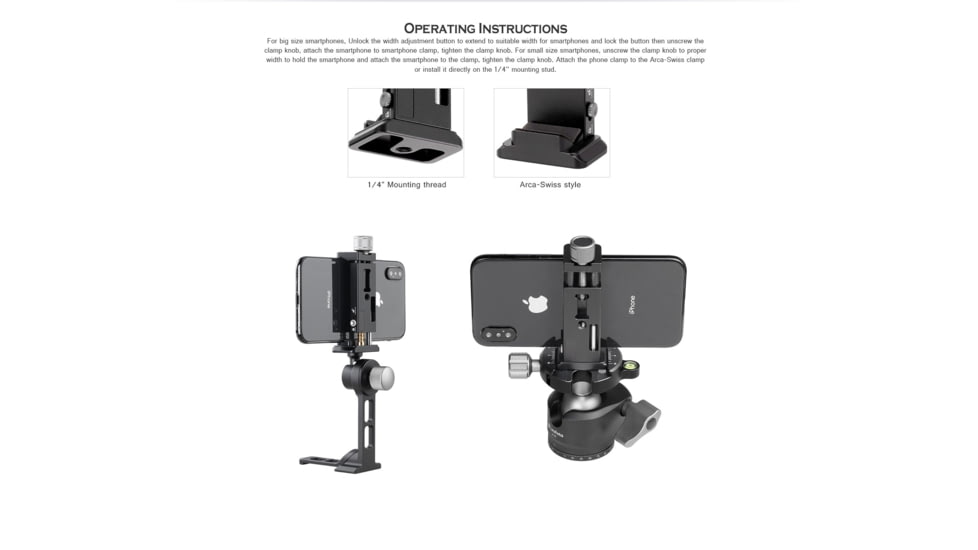 Leofoto PC-90II Adjustable Smartphone Clamp - Arca Base, Black, PC-90II