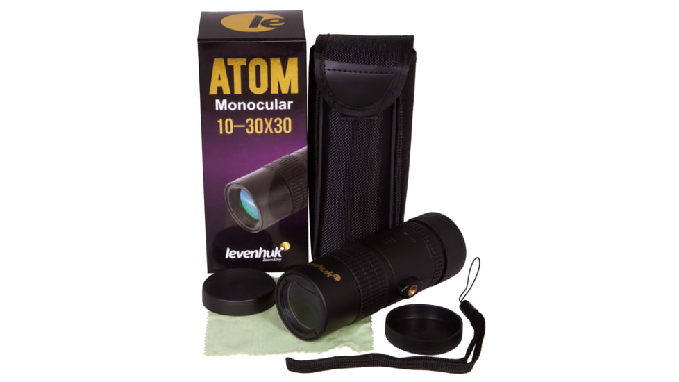 Levenhuk Atom 10-30x30 Monocular, Black, Small, 74096
