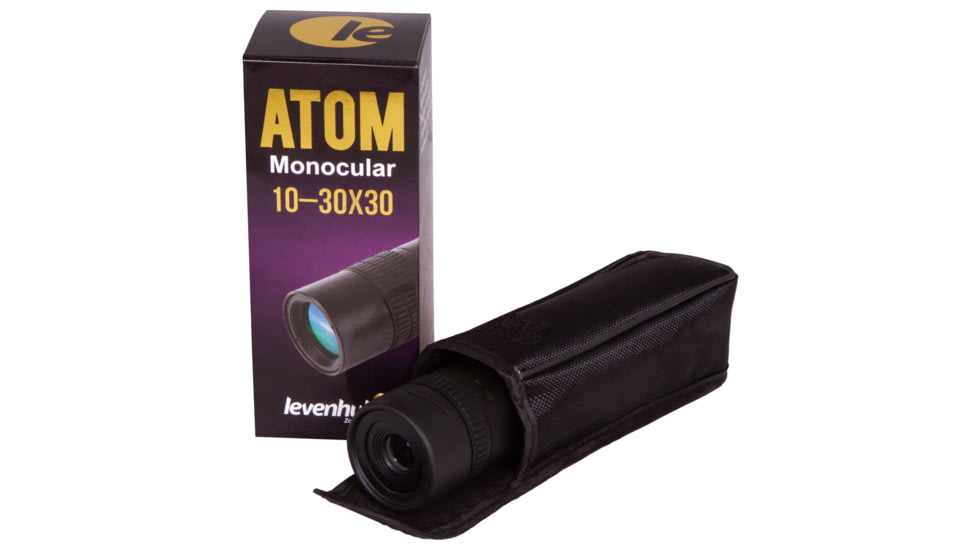 Levenhuk Atom 10-30x30 Monocular, Black, Small, 74096