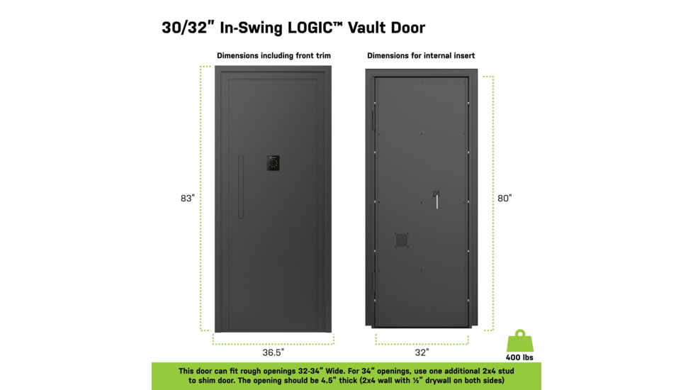 Lockdown Vault Door, In Swing, 30/32in, LH, Black, 1118817