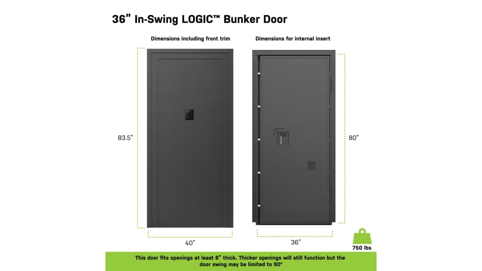 Lockdown Vault Door, In Swing, 36in, LH, Black, 1118819
