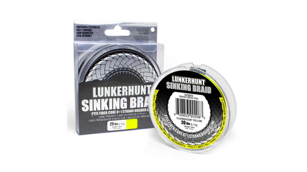 Lunkerhunt Sinking Braid Line, Fluorescent Yellow, 150 yds &amp; 15 lbs, HVSB02