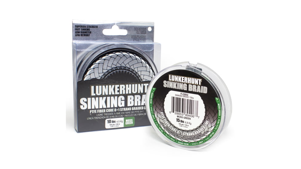 Lunkerhunt Sinking Braid Line, Moss Green, 150 yds &amp; 15 lbs, FLSB02