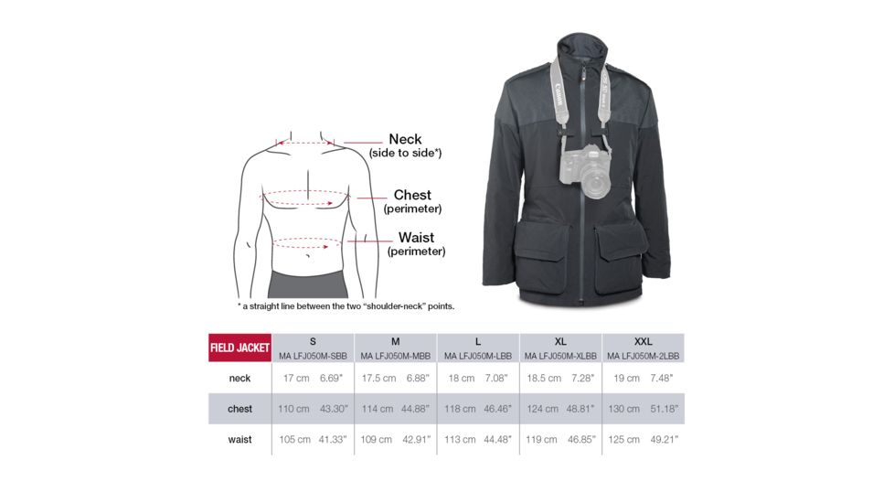 Manfrotto Male Lino Pro Field Jacket Fitting Chart
