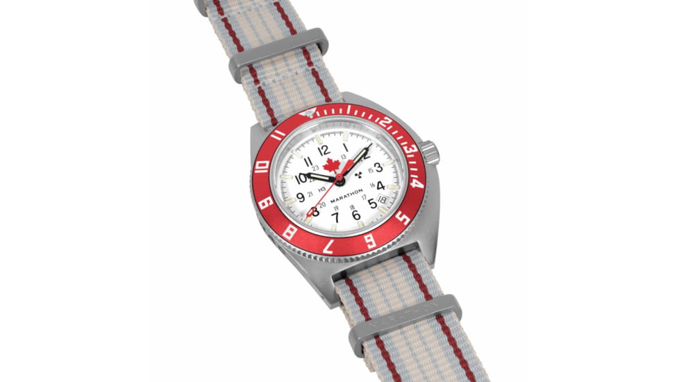 Marathon Adanac Maple Steel Navigator w/ Date Automatic Unisex Watches, Sapphire, 41mm, Red,, Red and White, WW194030SS-1601