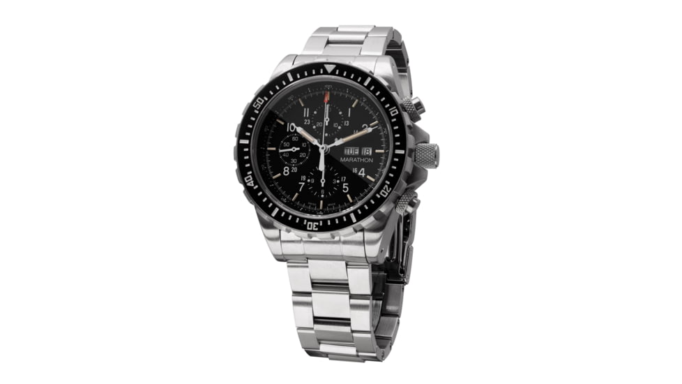 Marathon 46 mm Jumbo Diver/Pilots Automatic Chronograph w/Stainless Steel Bracelet, Black, WW194014SS-0108