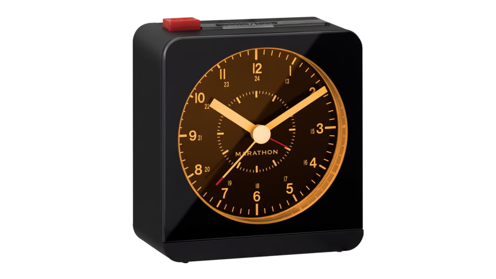 Marathon Analog Desk Alarm Clock w/Auto-Night Light, Black, CL030053-BK-BK-NA