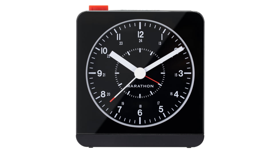 Marathon Analog Desk Alarm Clock w/Auto-Night Light, Black, CL030053-BK-BK-NA