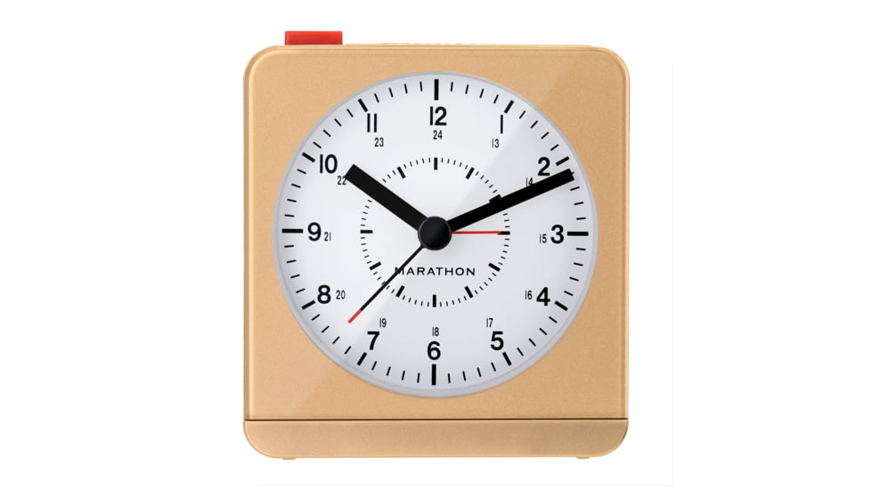 Marathon Analog Desk Alarm Clock w/Auto-Night Light, Gold, CL030053-GD-WH-NA