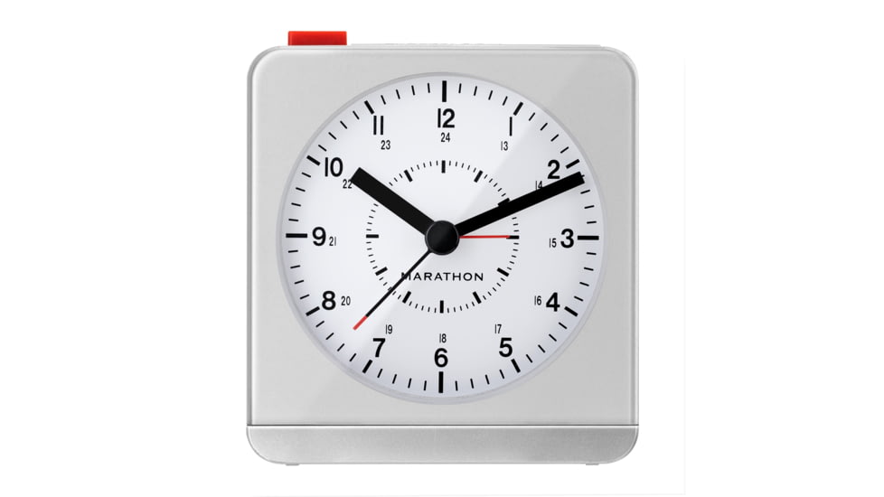 Marathon Analog Desk Alarm Clock w/Auto-Night Light, Silver, CL030053-SV-WH-NA