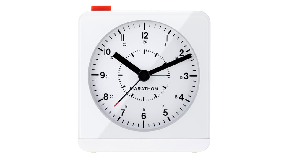 Marathon Analog Desk Alarm Clock w/Auto-Night Light, White, CL030053-WH-WH-NA