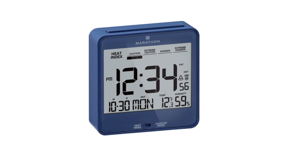 Marathon Atomic Desk Clock w/Backlight, Heat and Comfort Index, Blue, CL030054-BL-00-NA
