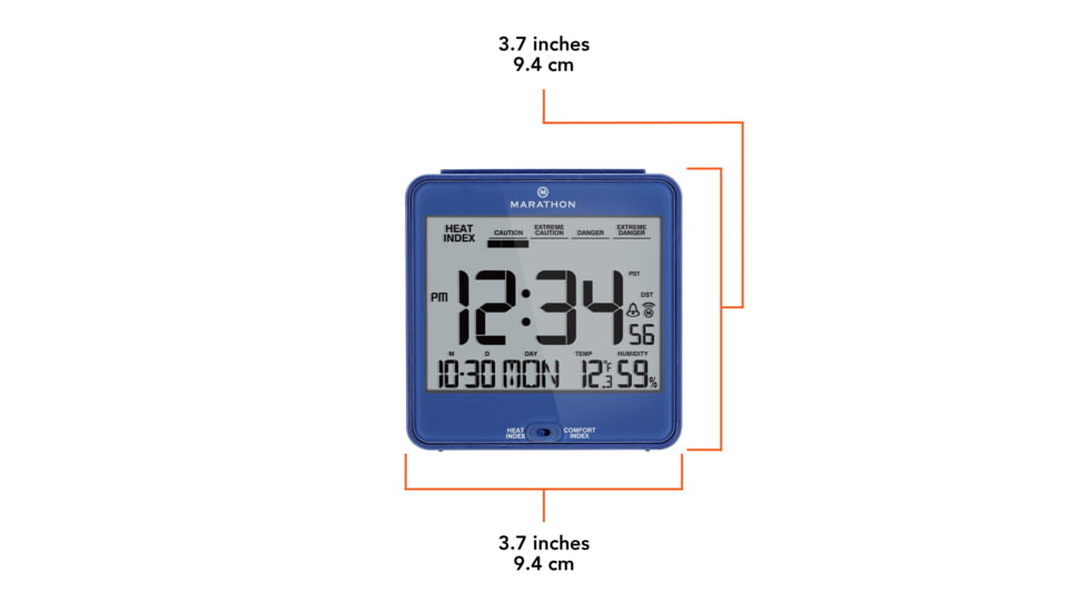 Marathon Atomic Desk Clock w/Backlight, Heat and Comfort Index, Blue, CL030054-BL-00-NA