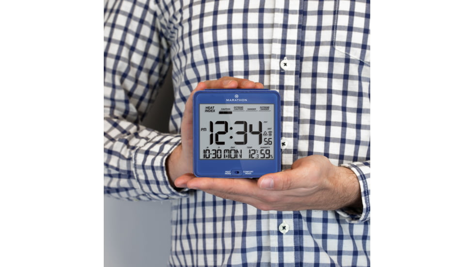 Marathon Atomic Desk Clock w/Backlight, Heat and Comfort Index, Blue, CL030054-BL-00-NA