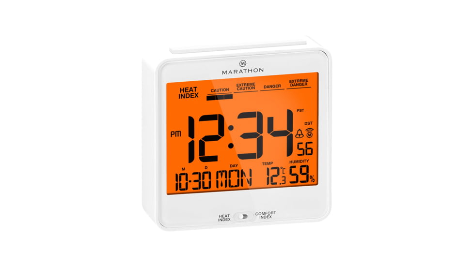Marathon Atomic Desk Clock w/Backlight, Heat and Comfort Index, White, CL030054-WH-00-NA
