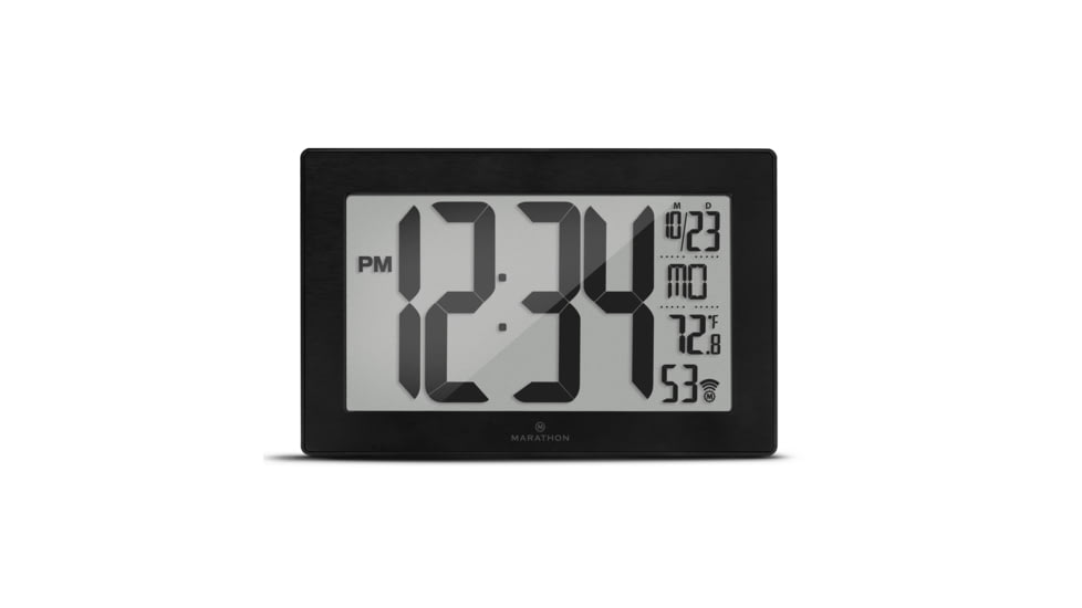 Marathon Atomic Digital Wall Clock, Black/Brush Steel, 9.5in x 1in x 6in, CL030068-BK-BS-NA