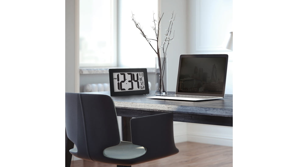 Marathon Atomic Digital Wall Clock, Black/Brush Steel, 9.5in x 1in x 6in, CL030068-BK-BS-NA