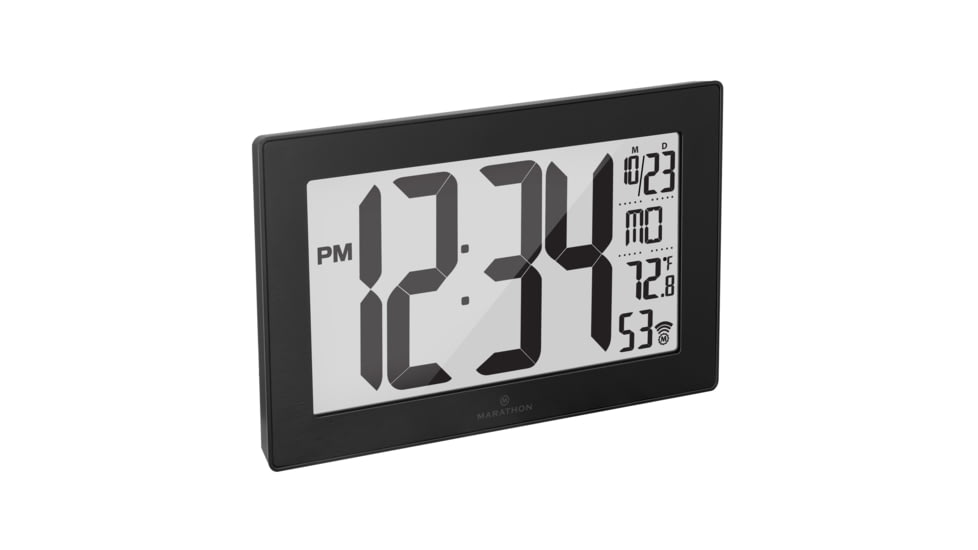 Marathon Atomic Digital Wall Clock, Black/Brush Steel, 9.5in x 1in x 6in, CL030068-BK-BS-NA