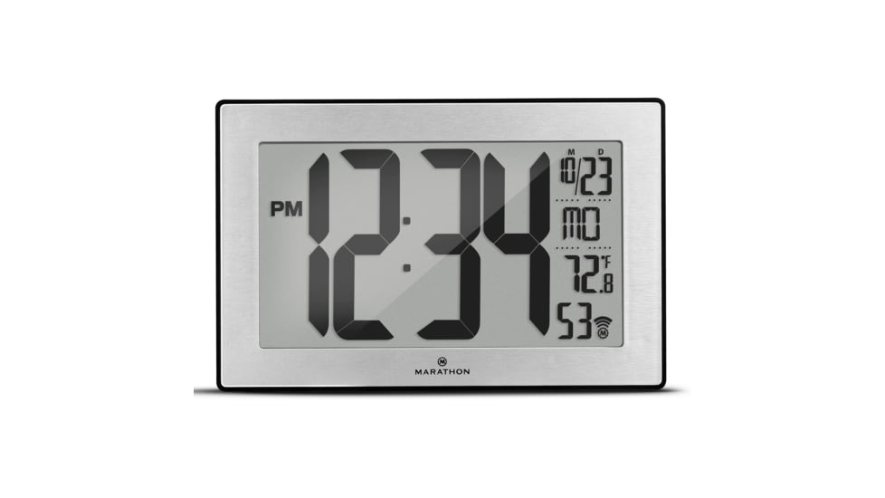 Marathon Atomic Digital Wall Clock, Black/Stainless Steel, 9.5in x 1in x 6in, CL030068-BK-SS-NA