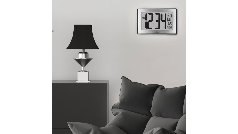 Marathon Atomic Digital Wall Clock, Black/Stainless Steel, 9.5in x 1in x 6in, CL030068-BK-SS-NA