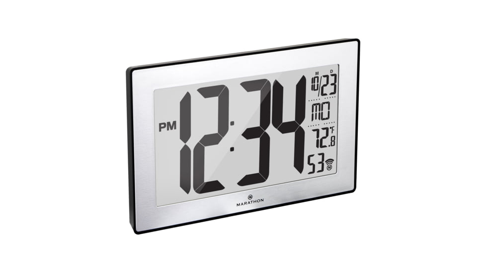 Marathon Atomic Digital Wall Clock, Black/Stainless Steel, 9.5in x 1in x 6in, CL030068-BK-SS-NA