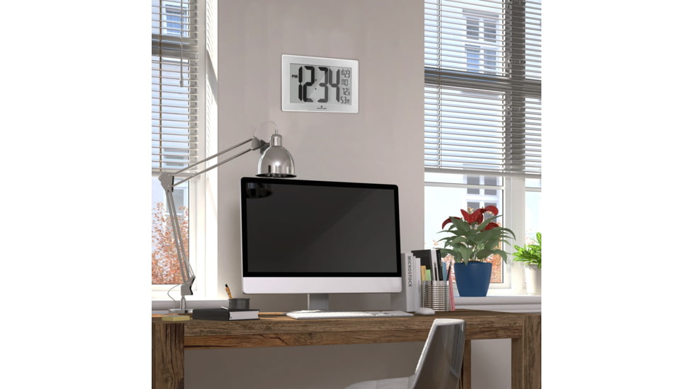 Marathon Atomic Digital Wall Clock, White, 9.5in x 1in x 6in, CL030068-WH-SS-NA