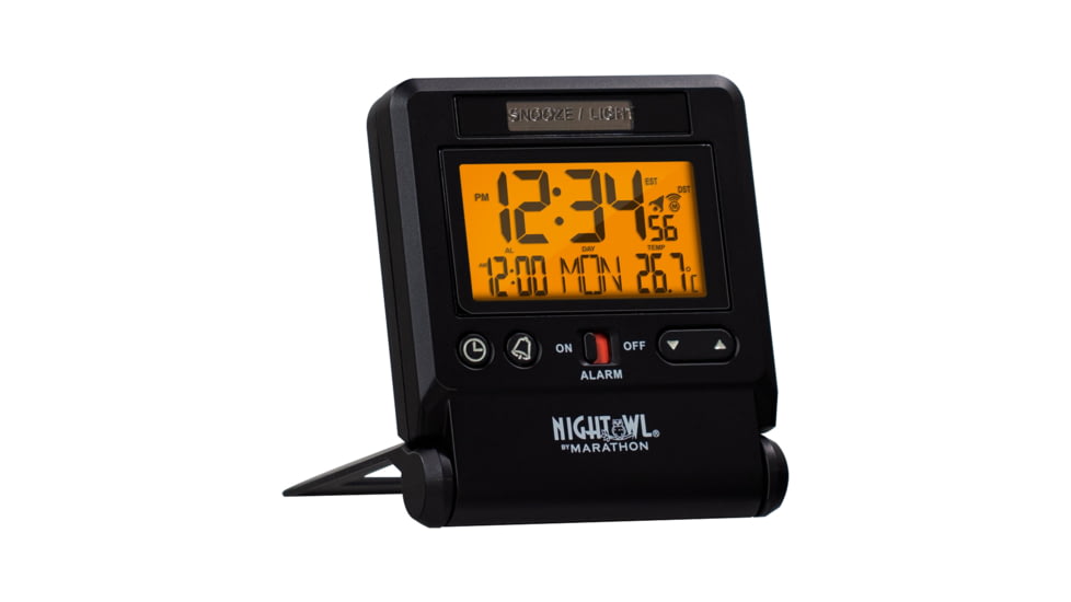 Marathon Atomic Travel Alarm Clock w/Auto Night Light, Black, CL030036-BK-00-NA