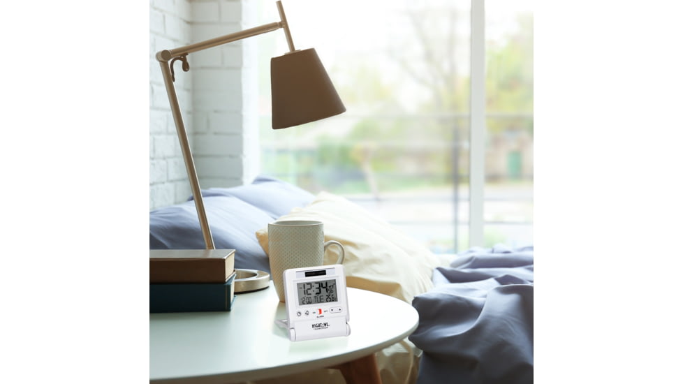 Marathon Atomic Travel Alarm Clock w/Auto Night Light, White, CL030036-WH-00-NA