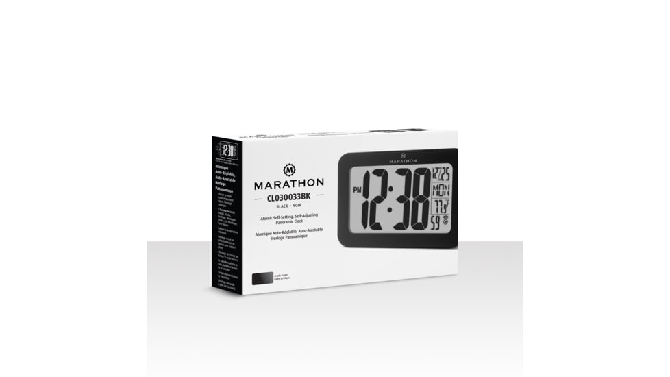Marathon Atomic Wall Clock w/8 Time Zones and Stand, Black, CL030033-BK-00-NA