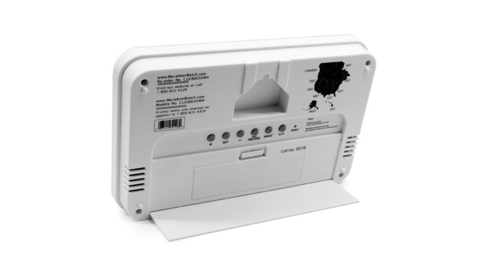 Marathon Atomic Wall Clock w/8 Time Zones and Stand, White, CL030033-WH-00-NA