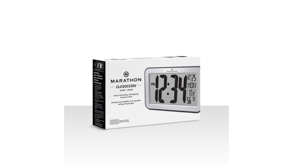 Marathon Atomic Wall Clock w/8 Time Zones and Stand, Silver, CL030033-SV-BK-NA