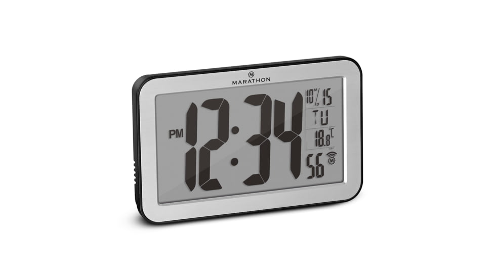 Marathon Atomic Wall Clock w/8 Time Zones and Stand, Silver, CL030033-SV-BK-NA