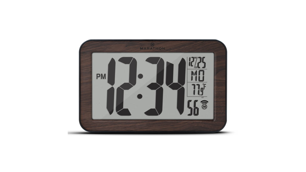Marathon Atomic Wall Clock w/8 Time Zones and Stand, Wood, CL030033-WD-BK-NA