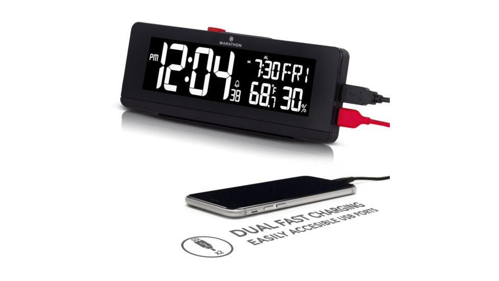Marathon Color Changing Spectrum LED Display Alarm Clock and USB Charging Station, Black, CL030063-BK-00-NA