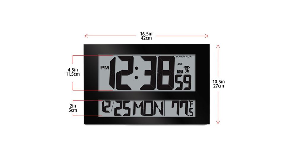Marathon Commercial Grade Jumbo Atomic Wall Clock w/6 Time Zones, Black, CL030025-BK-00-NA