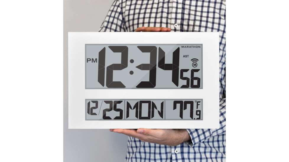Marathon Commercial Grade Jumbo Atomic Wall Clock w/6 Time Zones, White, CL030025-WH-00-NA