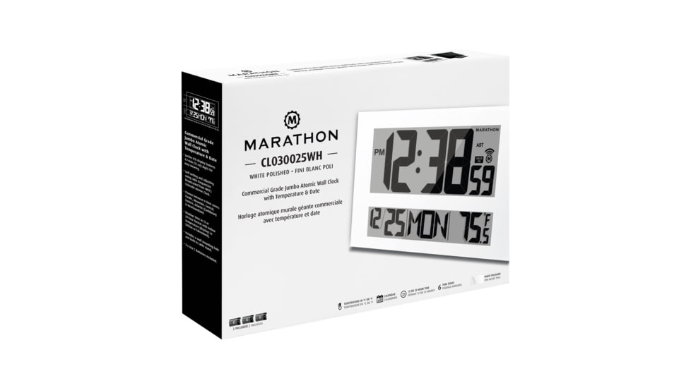 Marathon Commercial Grade Jumbo Atomic Wall Clock w/6 Time Zones, White, CL030025-WH-00-NA
