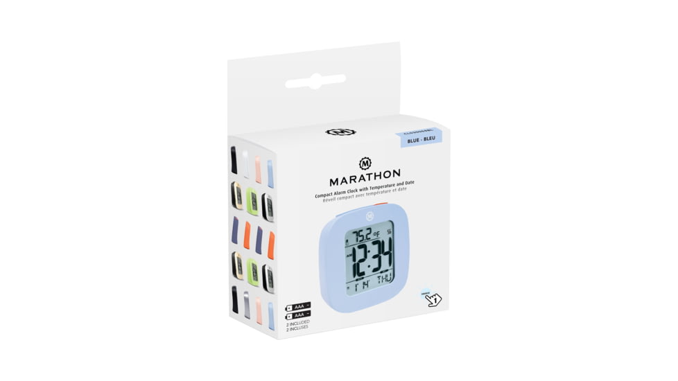 Marathon Compact Alarm Clock w/Temperature and Date, Blue, CL030058-BL-00-NA